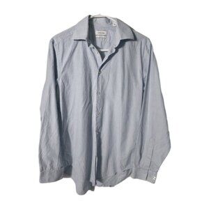 Calvin Klein Men’s Blue White Stripe Button Down Dress Shirt Long Sleeve. Hl368